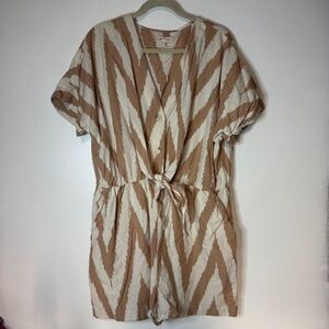 LOU & GREY X LOFT Romper Ikat Chevron Tie Front Button Down Cotton Casual